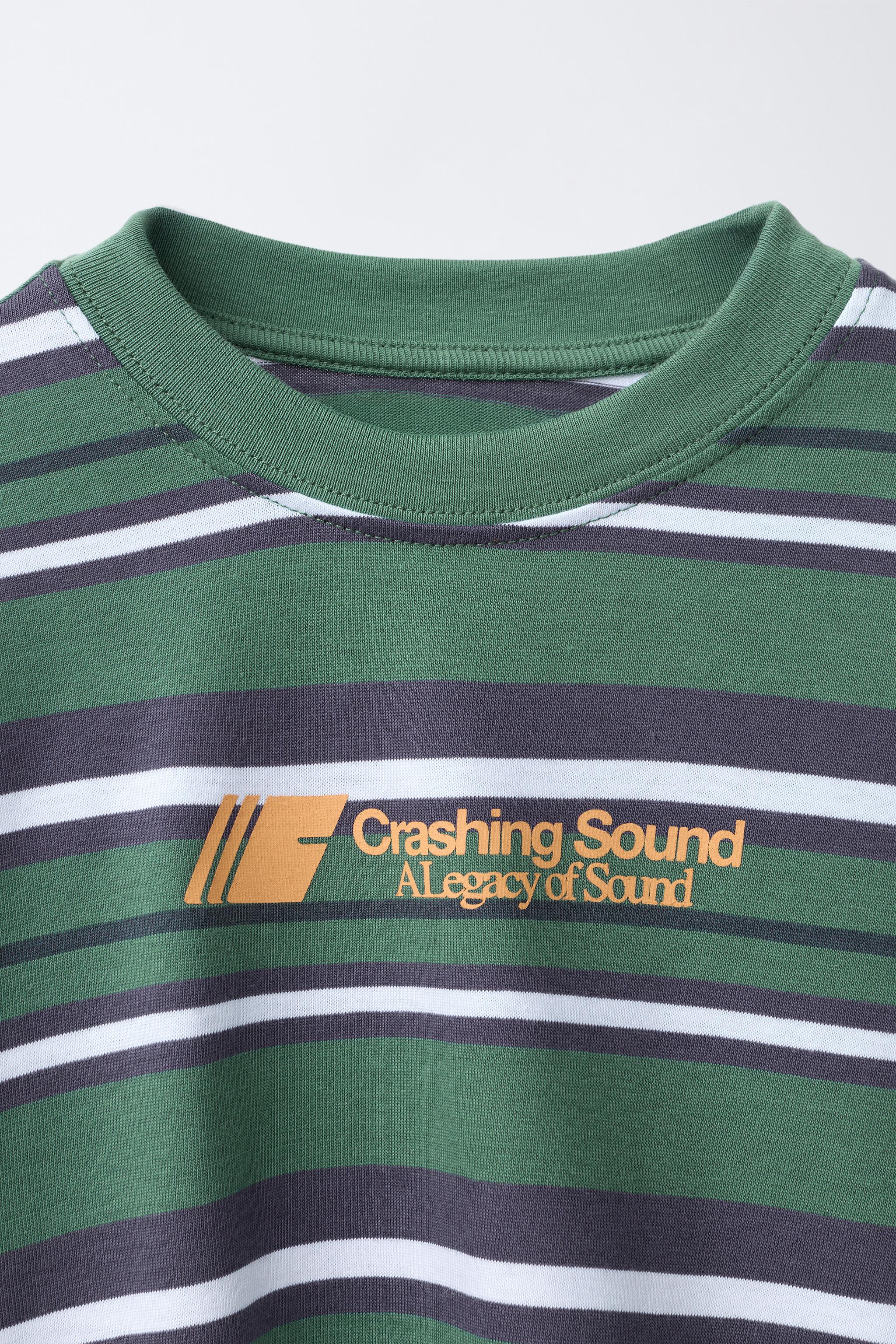 WOVEN STRIPE TEXT T-SHIRT